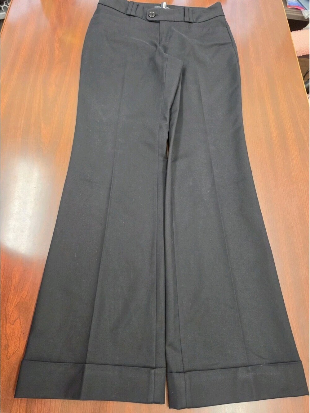 Banana Republic Jackson Fit Pants Size 4 Black Cuffed Wide Leg Stretch Trousers